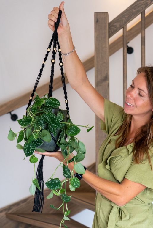 Ter Steege Bloempothanger Macrame Zwart 95cm 123planten.nl