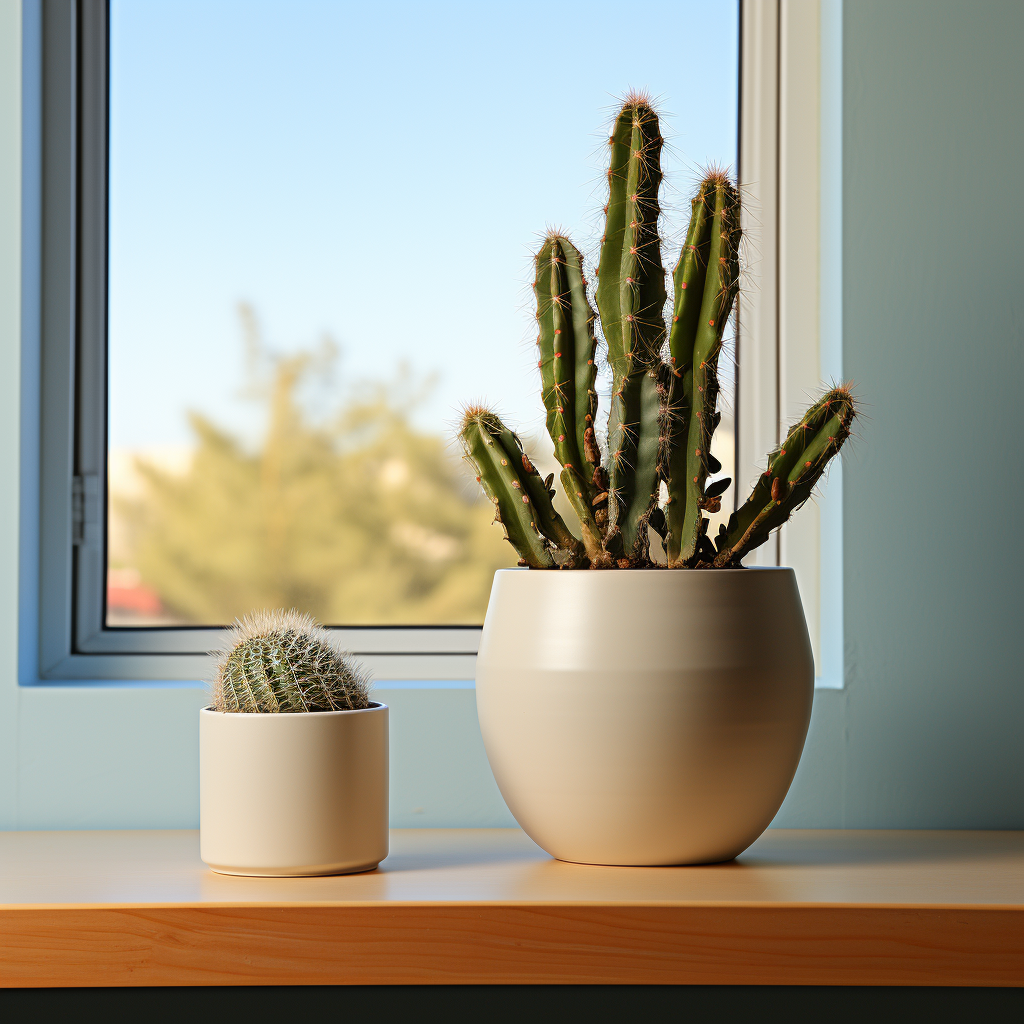 2 cactussen voor het raam